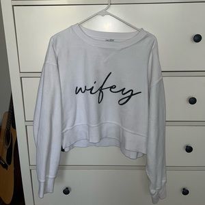 White Wifey Cropped Ribbed Sweatshirt